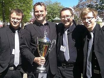 Die erfolgreichen Musiker aus dem Kreis Kronach (von links): Tobias Partheymüller, Mario Fehn, Roman Steiger, Maximilian Klug (nicht mit auf dem Bild: Alexander Ritz, Markus Piontek). Foto: Gerd Fleischmann