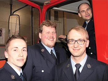 Sie führen die Seinsheimer Feuerwehr: Martin Dorsch, Florian Bergmann, Kommandant Stefan Düll und Michael Zepmeisel (oben).Fotos: G. Bauer