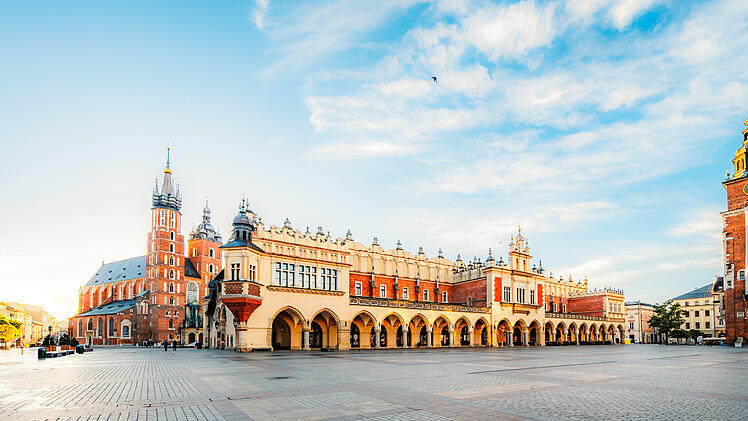 Main Market Square in Krakow, Rynek Głowny, famous landmark in Krakow Poland.