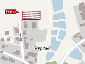 Karte nördliche Ortsgrenze Heppstädt. Es geht um das rechteckige Areal über den Häusern in der Mitte.