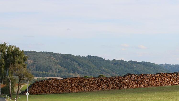 Auf etwa 300 Meter Länge lassen die Bayerischen Staatsforsten zurzeit Holz auf Rugendorfer Gebiet zwischenlagern.
