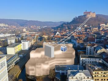 So könnte man sich die Seilbahn hinauf zur Plassenburg vorstellen. Foto: Archiv/Ingo Bär, Illustration: Klaus Heim