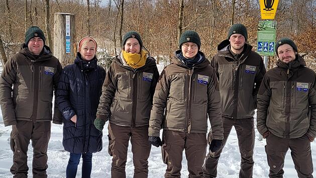 Freuen sich auf ihren Einsatz im Biosph&auml;renreservat: (von links) Andr&eacute; Schnatz, Ulrike Sofsky, Zarah Greiner, Lara-Sophie Saul, Lorenz Wenzel und Florian Essel.  Foto: Nadja Moalem