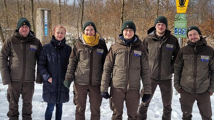 Freuen sich auf ihren Einsatz im Biosph&auml;renreservat: (von links) Andr&eacute; Schnatz, Ulrike Sofsky, Zarah Greiner, Lara-Sophie Saul, Lorenz Wenzel und Florian Essel.  Foto: Nadja Moalem
