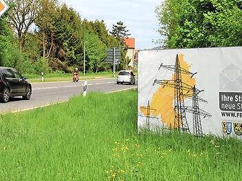 Am Ortseingang von Bad Staffelstein befindet sich eines von insgesamt 112 Protestplakaten gegen neue Stromtrassen in der Region.  Foto: Jutta Rudel
