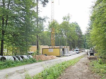 Oberhalb von Ebrach am Radstein laufen die Arbeiten für den Baumwipfelpfad auf Hochtouren. Auch die Marktgemeinde will von der Einrichtung profitieren und überlegt wie. Foto: Walter Hanslok