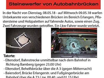 Der Fahndungsaufruf der Kriminalpolizei Erlangen - im n&auml;chsten Bild auch in G&auml;nze zu sehen.  Foto: Polizei