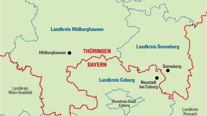 Die Karte zeigt Sonnebergs N&auml;he zu Bayern. Grafik: Klaus Heim