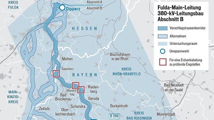 Die Karte zeigt, wo die Stromtrasse geplant ist und wo die Engstellen sind.