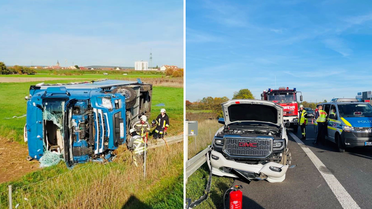 A70 bei Bamberg: Unfall sorgt für langen Stau - Lkw liegt neben Autobahn