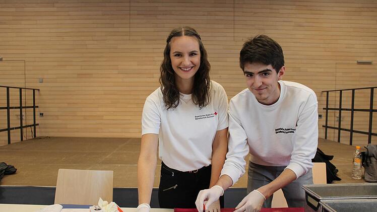 Dominik Schneider und Annika Pietsch sortieren das Blut. Von jeder Spende wird auch eine kleine Probe zur Untersuchung ins Labor geschickt. Foto: Cindy Dötschel