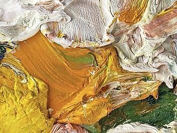 Aus der Serie &bdquo;Emotions&ldquo; ist dieses Bild von Akbar Akbarpour. Die Farbe ist zentimeterdick aufgetragen.