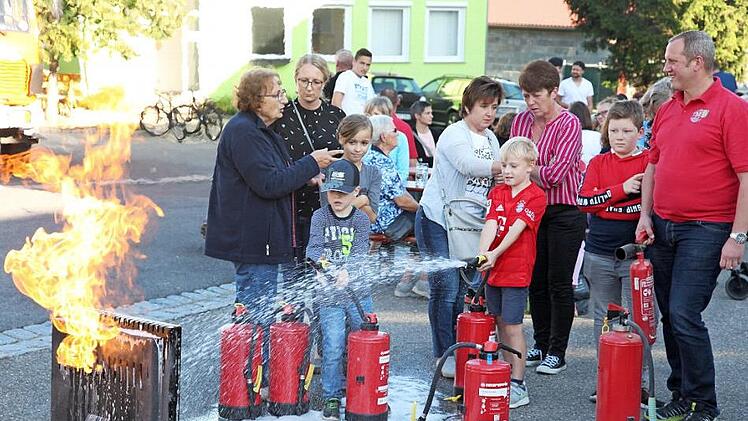 An einem "Fire-Trainer" konnte das Löschen eines Kleinbrandes mithilfe von Feuerlöschern geübt werden. Besonders für Kinder war das eine tolle Attraktion beim Aktionstag in Jesserndorf. Im Mittelpunkt stand dabei die Handhabung des neuen Defibrillators.  Foto: Michael Will/Rotes Kreuz