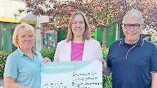 Spendenübergabe an die Grundschule Lonnerstadt (v. l.): Bürgermeisterin Bruckmann, Bürgerwindenergie-Beirat Krafft und Schulleiterin Walter.