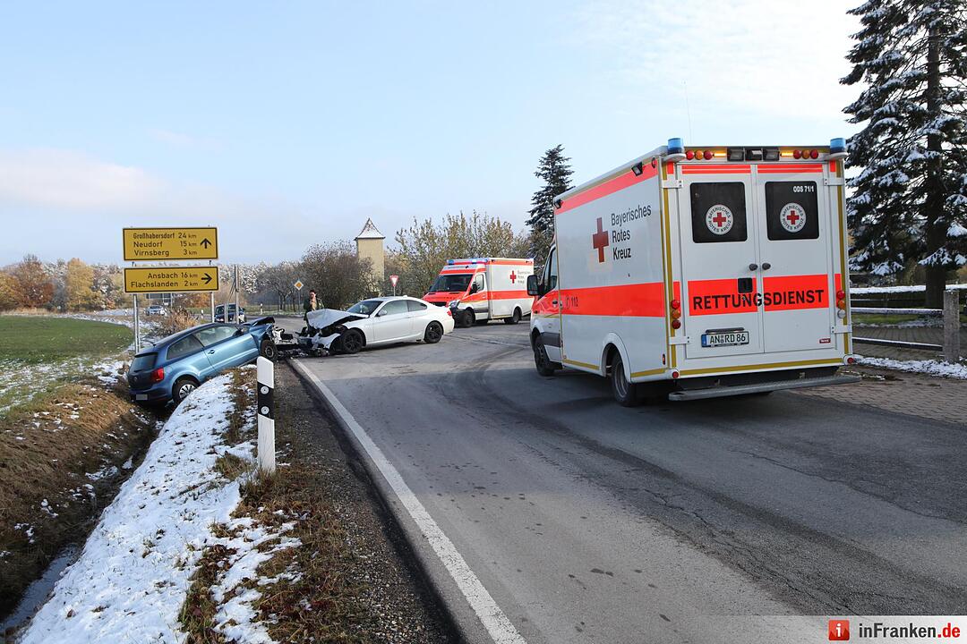 Frontalcrash nach Vorfahrtsmissachtung – Auto landet im Graben