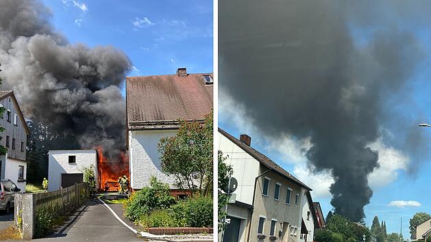 Wunsiedel: Flammen vernichten Carport bei Autobrand - "dichter schwarzer Rauch" &uuml;ber Wohnsiedlung