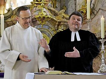 Die Dialogpredigt mit Pfarrer Helmuth Bautz (rechts) und Pastoralreferent Josef Ellner Foto: Andreas Welz
