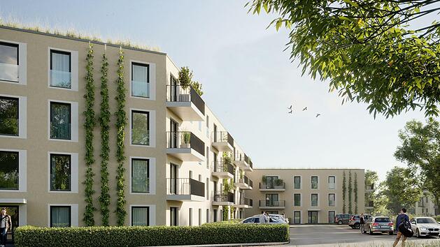 Blick vom Pörbitscher Platz auf die geplante Wohnanlage: Über das Z-förmige Gebäude wurde bei der Bürgerinformation am Montagabend in der Stadthalle kontrovers diskutiert.