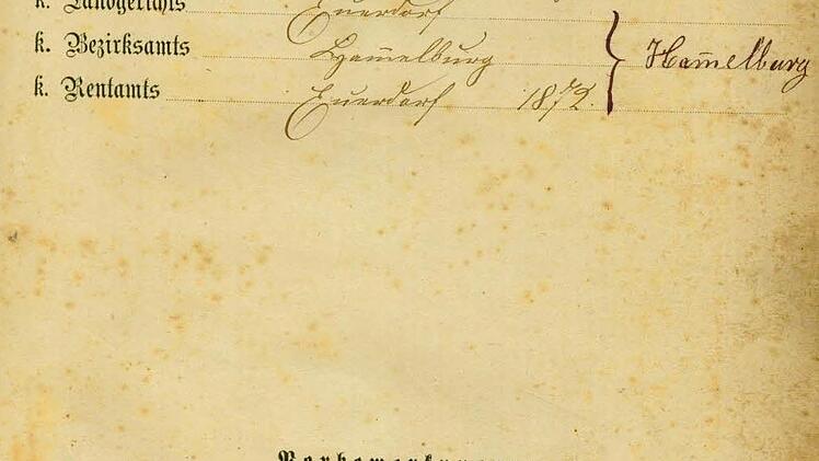 Das Foto zeigt das Deckblatt des Tagebuches der Feldgeschworenen Fuchsstadt aus dem Jahr 1872. Foto Ludwig Deschner