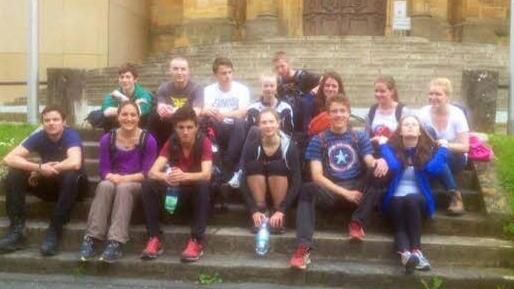 Die Gruppe vor der Basilika Vierzehnheiligen.