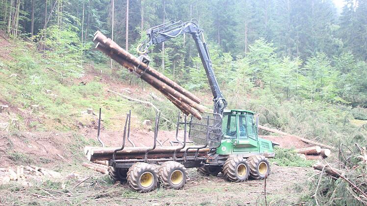 Die Fünfmeterstücke werden auf einen Forwarder geladen und zum Lagerplatz transportiert.  Foto: Friedwald Schedel
