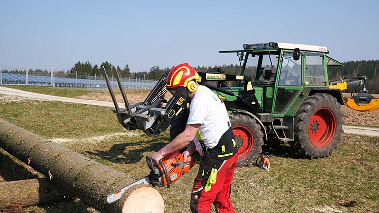 Waldbesitzer Stefan Leykam aus Feulersdorf bei der Aufarbeitung seines Schadholzes. Foto: Adriane Lochner
