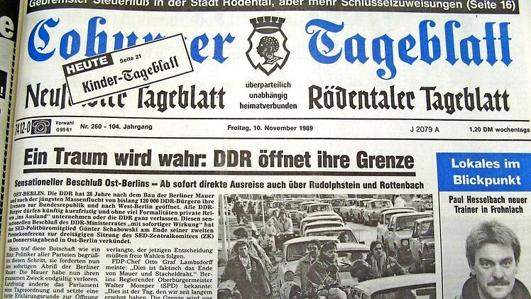 Nicht nur im Tageblatt war der Tag der Grenz&ouml;ffnung das beherrschende Thema f&uuml;r die Titelseite. Foto: CT-Archiv