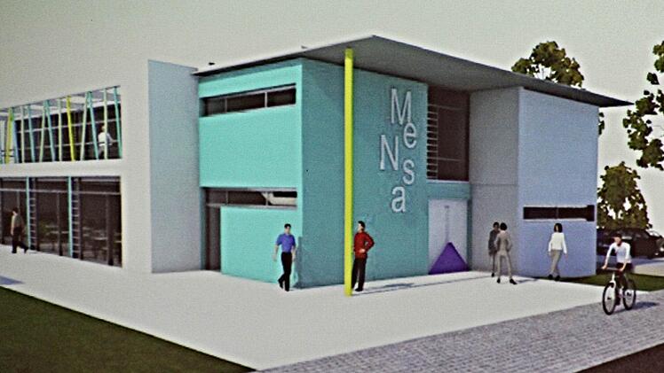 So kann sich nach Vorstellungen des Architekten Günther Pollach aus Schweinfurt das künftige Mensa- und Betreuungsgebäude mit der Frontseite präsentieren. Foto: Helmut Will