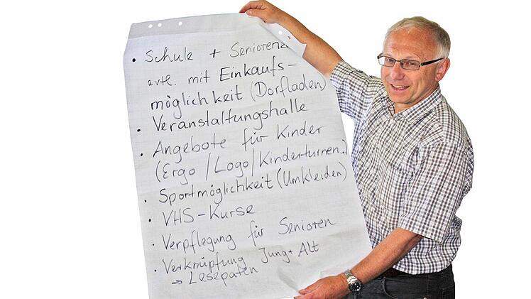 Bürgermeister Helmut Lottes zeigt die Liste mit den Wünschen der Bürger, die in den verschiedenen Versammlungen genannt wurden. Fotos: Sonja Werner