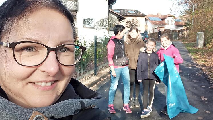 Ramona Pöhlmann (links) beim sog. Plogging, das Müllsammeln und Jogging verbindet.