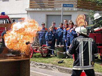 Feuerwehranwärter verfolgten den Löschversuch eines Fettbrands im Rahmen der Feier des 140-jährigen Bestehens vor zehn Jahren. Archivfoto: Klaus Oelzner