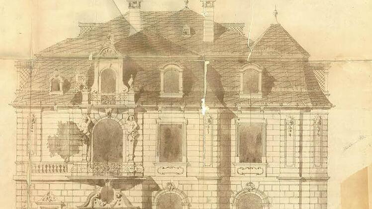 Architektenzeichnung der Villa von Heinrich Theodor Schmidt (1834-1904). Er fertigte Zeichnungen für den Bauherrn Emil Hopf an. Foto: Bauordnungsbehörde Nürnberg