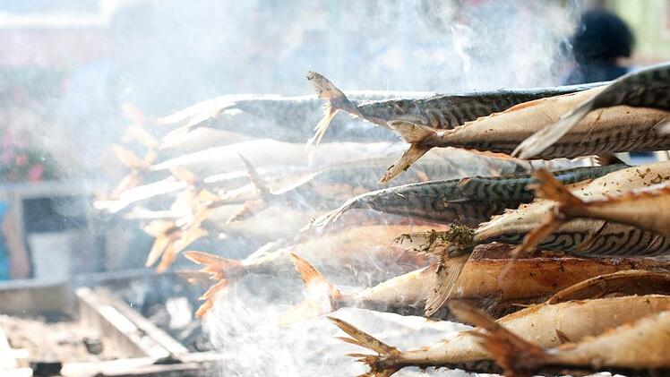 Steckerlfisch wird auch in diesem Jahr beim Stadtfest wieder der Renner am Stand des Fischereivereins Bad Brückenau im Bereich Sinntor sein. Die würzig marinierten Makrelen werden über der Holzkohleglut gegart und schmecken lecker.zz/ Foto: Norbert Schmelz Fotodesign
