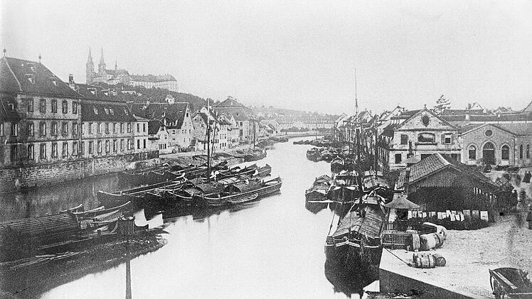 Vor dem Jahr 1880 d&uuml;rfte diese Aufnahme von der Regnitz auf H&ouml;he  Kranen entstanden sein, die sich heute im Stadtarchiv befindet. Der Fotograf ist unbekannt.