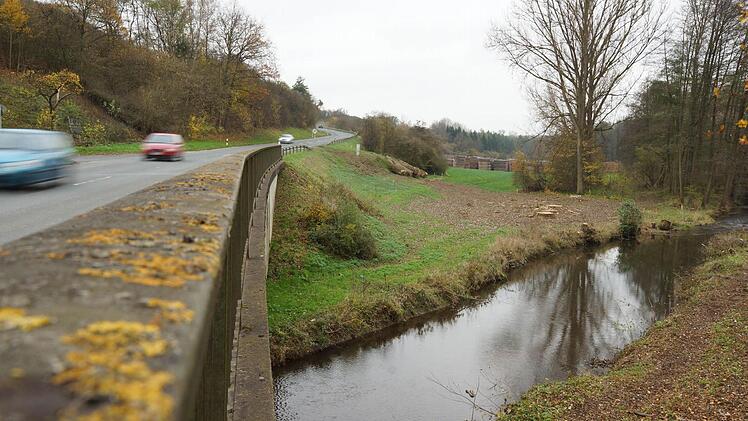 Der Platz für die Behelfsbrücke ist an der Thulba schon frei geschlagen. Foto: Arkadius Guzy