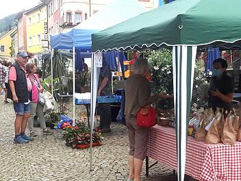 Zur Belebung der Innenstadt soll der Brückenauer Regionalmarkt beitragen. Am Samstag ging bereits die vierte Auflage dieser beliebten Veranstaltung über die Bühne.  Foto: Rolf Pralle