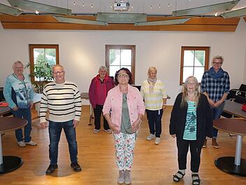 Die Mitglieder des Senioren- und Behindertenbeirates des Marktes  Wildflecken trafen sich zu einer Sitzung, um konkrete Projekte zu  planen. Das Bild zeigt von links vorne: Hans Zeitler, Vorsitzende Monika  Müller, Roswitha Ulrich, von links hinten: Brigitte Schüßler, Gitta  Lagemann, Roswitha Reder und Gabriele Rüttiger. Foto: Marion Eckert