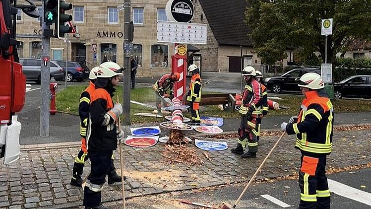 Eckental: Maibaum stürzt auf auf Eschenauer Hauptstraße - Feuerwehr im Einsatz