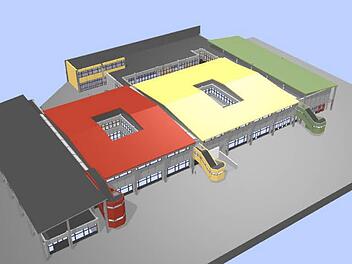 Die Animation zeigt, wie das Schulzentrum nach dem Neubau des Fachklassentraktes für das Frankenwald-Gymnasium aussehen wird.