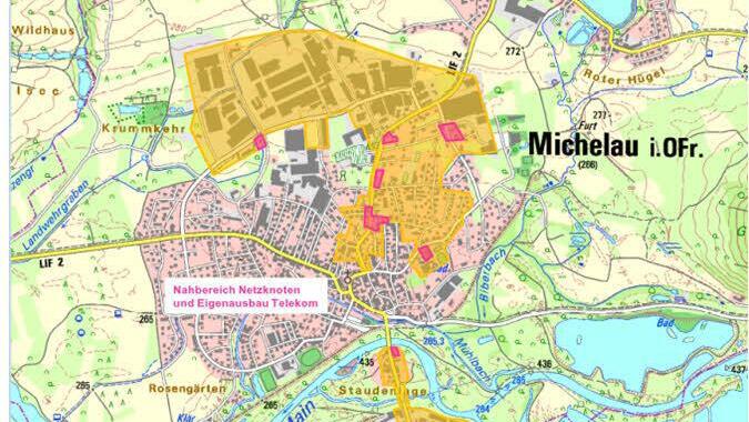 Breitbanderschließung geplant: Unter anderem für die nördlichen Gewerbegebiete in der Kerngemeinde Michelau. Grafik: Gemeinde