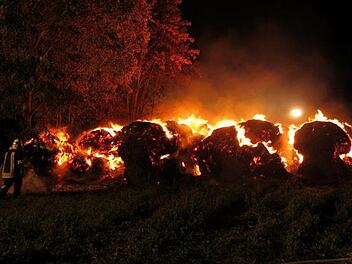 Gleich 60 Heuballen sind am Wochenende den Flammen zum Opfer gefallen. Nun ermittelt die Kripo. Foto: Polizei