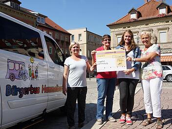 Angelika Beichel (links) und Henriette Gnerlich (rechts) nehmen von den beiden ET-Mitarbeiterinnen Rita Schmitt und Katharina Büttner den symbolischen Scheck entgegen. Foto: Arkadius Guzy
