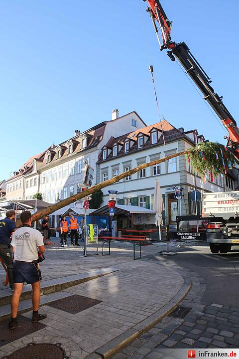 Bereits am Donnerstagmorgen wurde der Kerwabaum der Sandkerwa 2016 aufgestellt