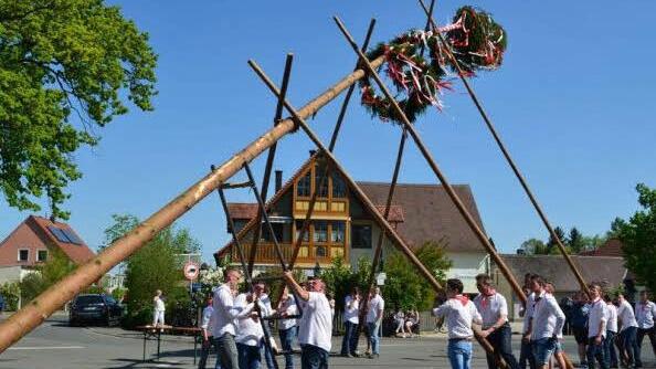 Die Kerwasburschen hievten "Ralph III." in die Höhe. Foto: Larissa Händel