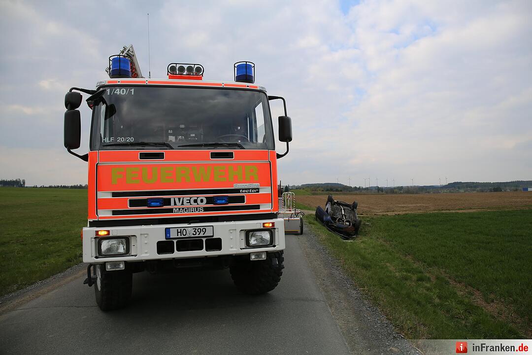 Kreis Hof: Auto überschlägt sich mehrfach und bleibt auf dem Dach liegen