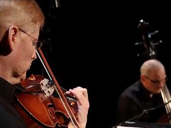 Andreas Hilf (Bratsche) und Dietmar Engels (Kontrabass) haben die sechste Folge mit Kammermusik in der Coburger Reithalle eingespielt.Video: Martin Trepl (Screenshot)s