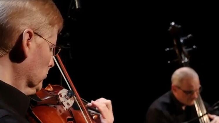 Andreas Hilf (Bratsche) und Dietmar Engels (Kontrabass) haben die sechste Folge mit Kammermusik in der Coburger Reithalle eingespielt.Video: Martin Trepl (Screenshot)s