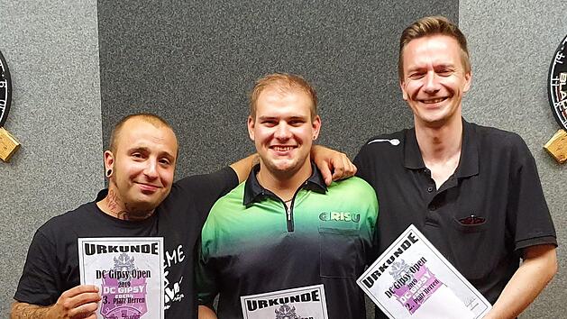 Die Sieger bei den Herren (von links): Vranjo Stumpf (3.), Christopher Erler (1.) und David H&ouml;lzel (2.)