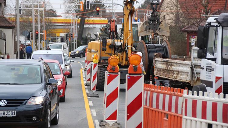 Zur Zeit ist die Baustelle der Bayernwerk AG in der Bamberger Straße eine Belastungsprobe. Stroch, Drache und Ameisen sind weiter bei der Suche der Stadt nach einem Baustellen-Maskottchen. Fotos: Christian Bauriedel