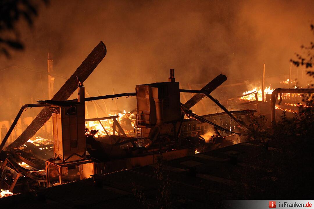 Riesiges Flammeninferno zerstoert grosses Saegewerk - Meterhohe Flammen